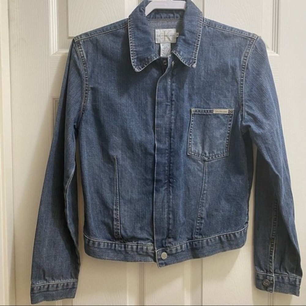 Calvin Klein Jacket Womens Size Medium Blue Denim Jean Jacket Full Zip Front